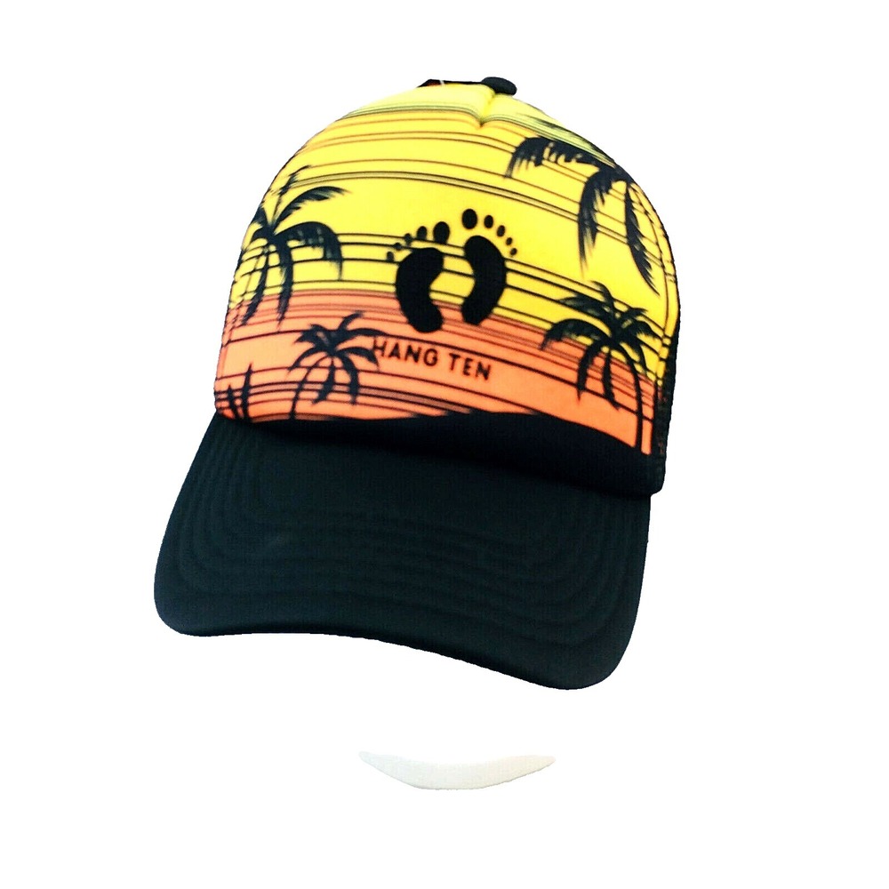 HANG TEN HAWAIIAN SNAPBACK TRUCKER HAT MENS SURFBOARD PALM TREE SURF MESH NEW